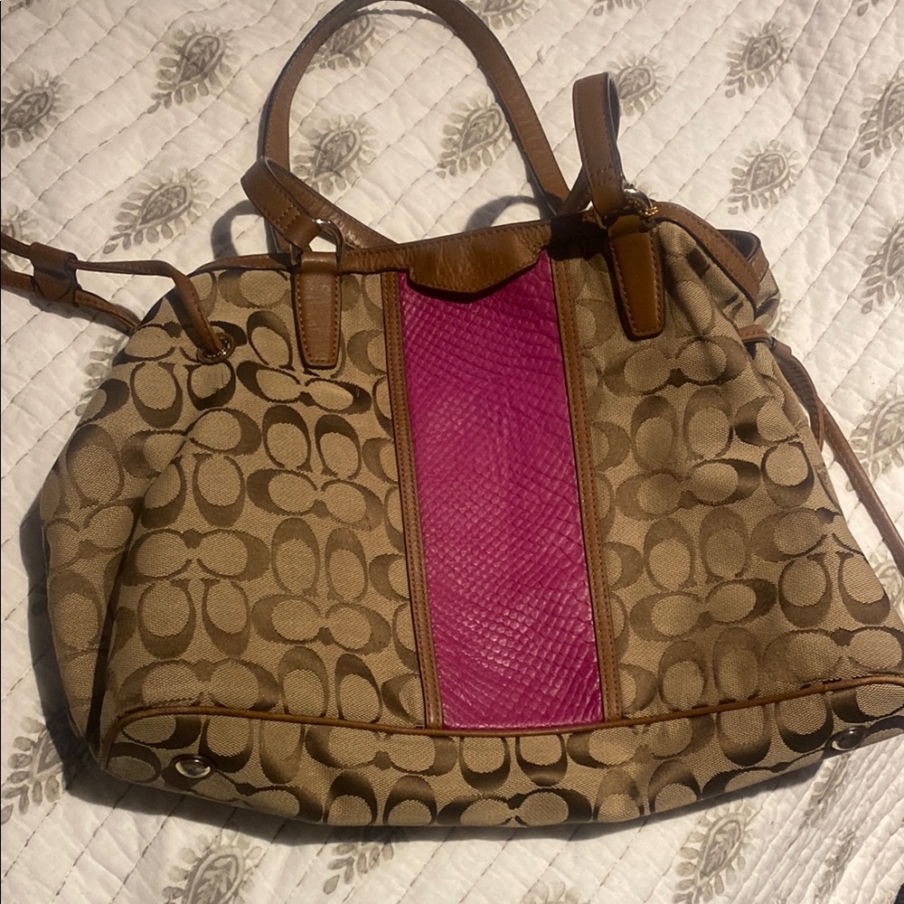 Vintage Coach Bag - Tan and Pink